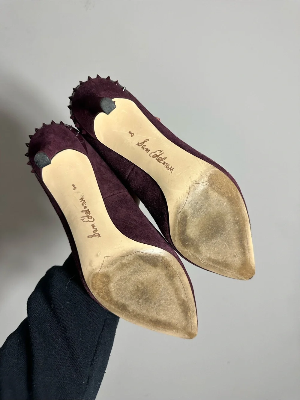 Sam Edelman Tonia Burgundy Spiked Studded Pointed Toe High Heeled Pumps